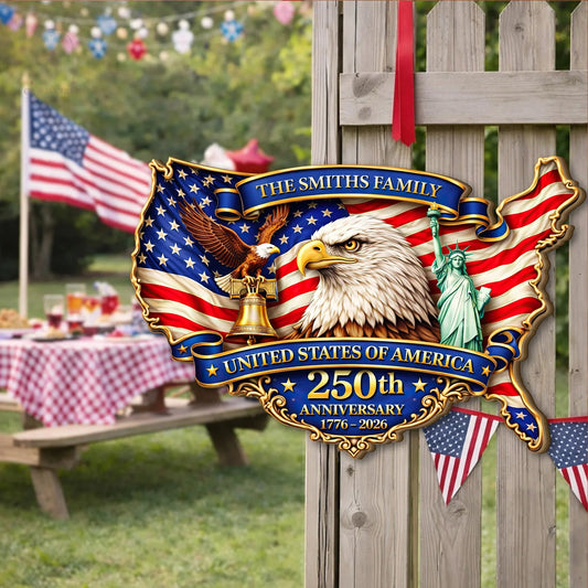 Personalized Patriotic USA Map Wooden Sign America 250 Years Merch Gift For Patriots - Printvoro