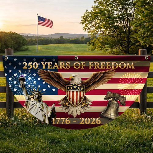 250 Years Of Freedom Eagle Fan Flag Semiquincentennial 1776 2026 Merch Patriotic Decor - Printvoro