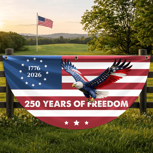 250 Years Of Freedom Flying Eagle Fan Flag Independence Day Merch Patriotic Decor - Printvoro