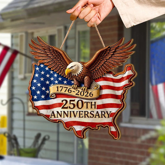 Patriotic USA Map 250th Anniversary Wooden Sign Semiquincentennial Merch 4Th Of July Decor - Printvoro