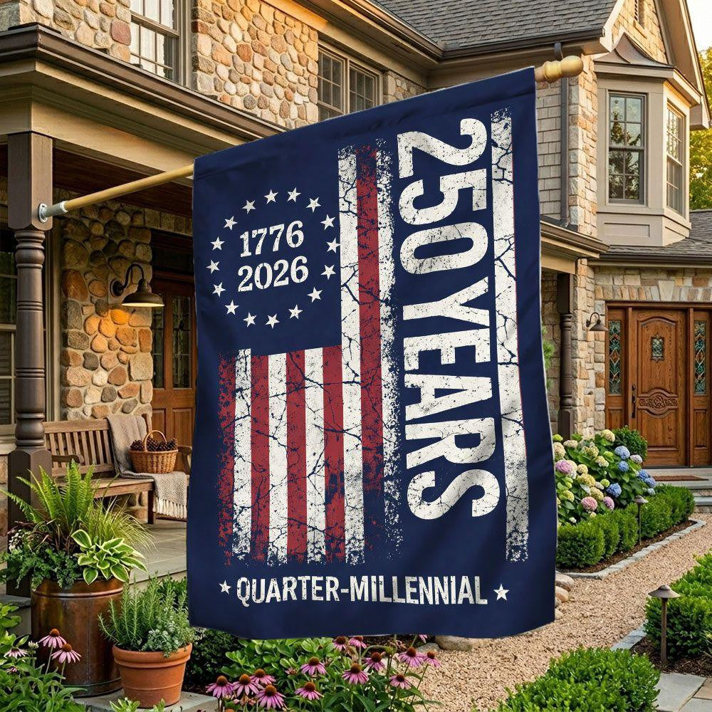 Distressed 250 Years Quarter Millennial Flag America 250th Anniversary Merch Patriotic Decor - Printvoro