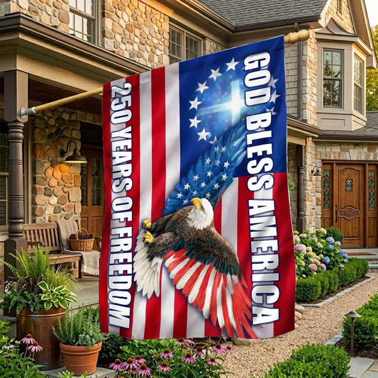 God Bless America Garden Flag 250 Years of Freedom Christian Flag Patriotic Decor - Printvoro