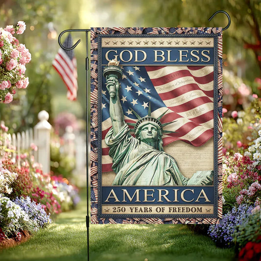 God Bless America Garden Flag 250 Years Of Freedom Merch Patriotic Outdoor Decor - Printvoro