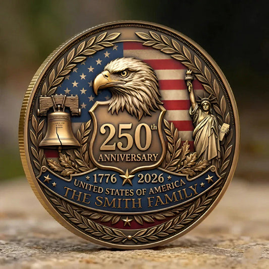 Personalized America 250 Patriotic Metal Coin United States Of America Merch Gift For Veterans - Printvoro