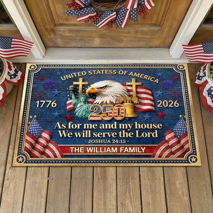 Personalized As For Me And My House We Will Serve The Lord Doormat 1776-2026 Merch Gift For Family - Pvr