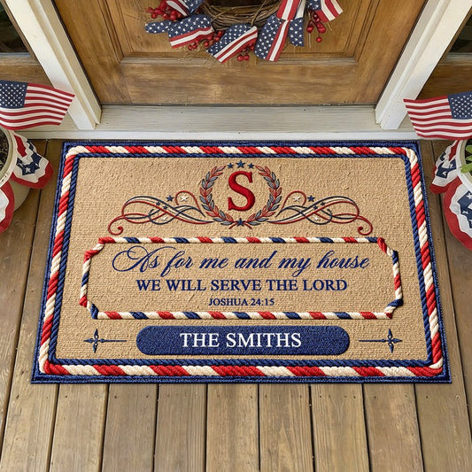 Personalized We Will Serve The Lord Doormat God Bless America Floor Decor Gift For Home - Pvr