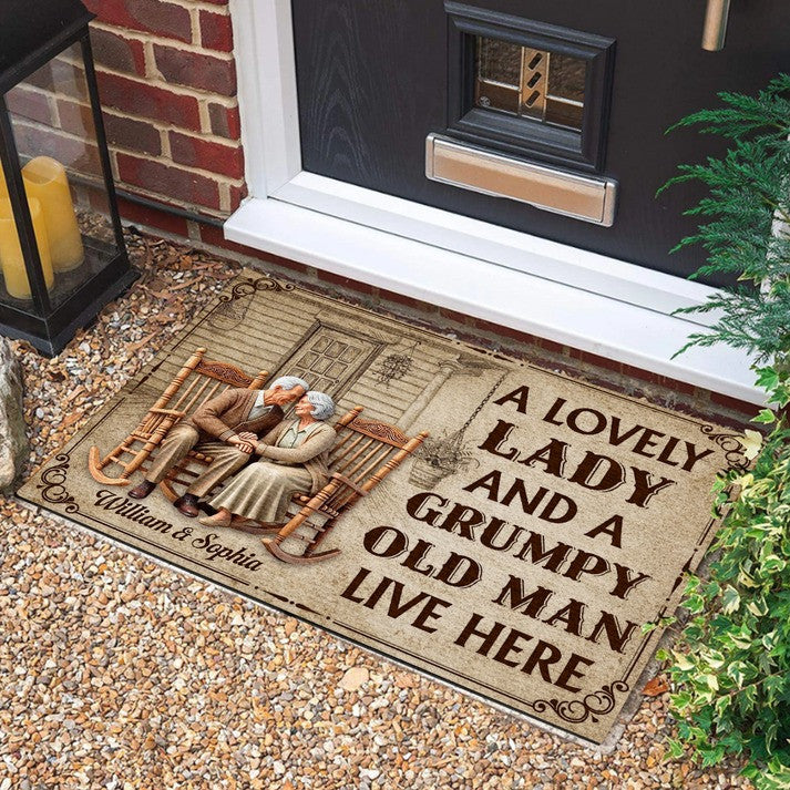 A Lovely Couple Live Here Welcome Mat Personalized Doormat Gifts For Patriotic Dad - Pvr