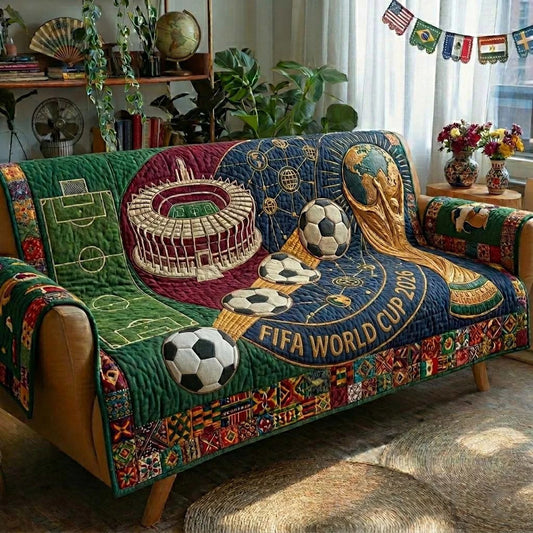 World Cup Quilted Sofa Cover Golden Trophy FIFA 26 Gifts For Football Lovers - Pvr