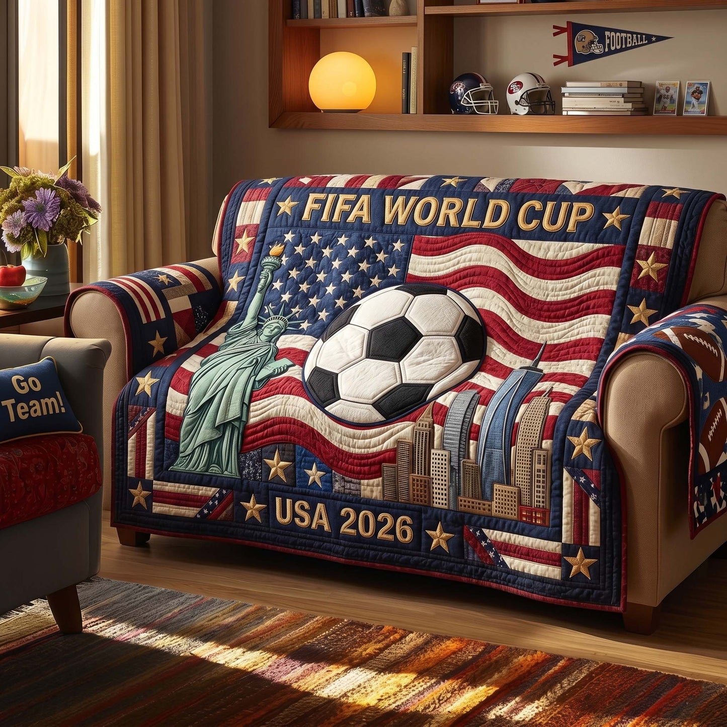 World Cup Quilted Sofa Cover Statue Of Liberty FIFA 2026 Best Gifts For Father's Day - Pvr