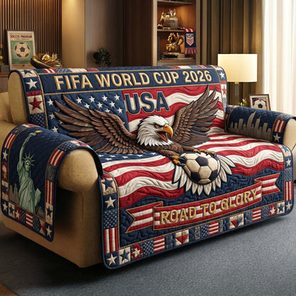 World Cup Quilted Sofa Cover Statue Of Liberty With Eagle Gifts For Family Day - Pvr