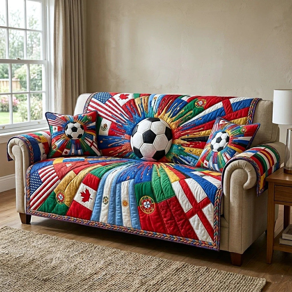 World Cup Quilted Sofa Cover United Flags Soccer Best Gifts For Mother's Day - Pvr