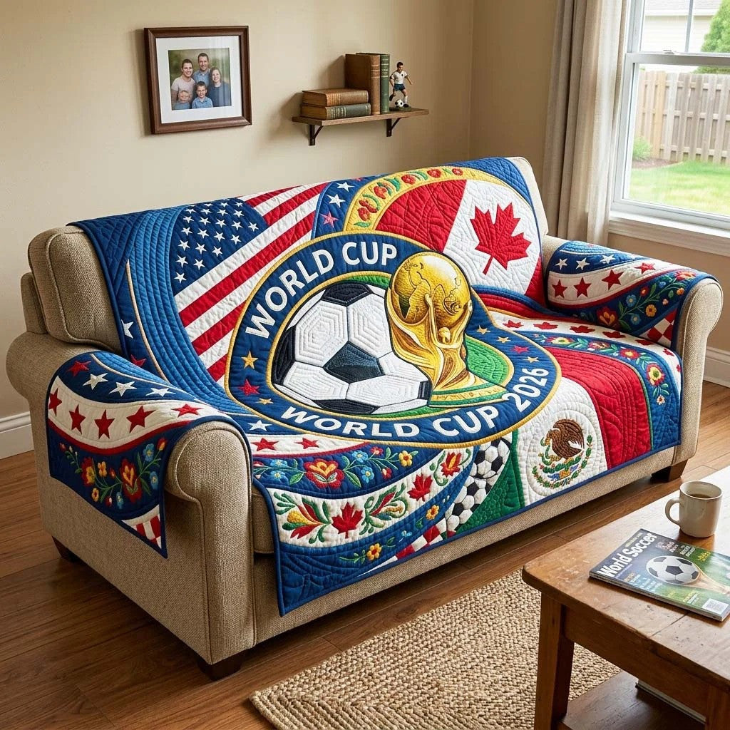 World Soccer Runner Quilted Sofa Cover USA Canada Mexico Tournament Best Gifts For Dad - Pvr