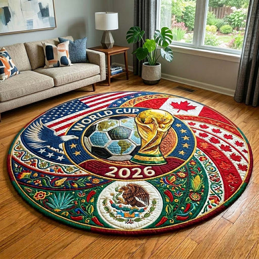 World Cup Quilted Round Mat Bald Eagle & Canada Maple Leaf Football Best Gifts For Dad - Pvr