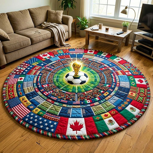 World Cup Quilted Round Mat Football Flags Soccer Trophy Best Gifts For Father's Day - Pvr