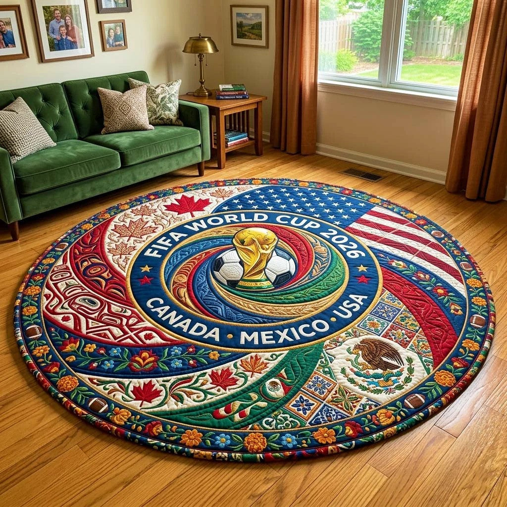 World Cup Quilted Round Mat Football Trophy USA Flag Best Gifts For Grandma - Pvr