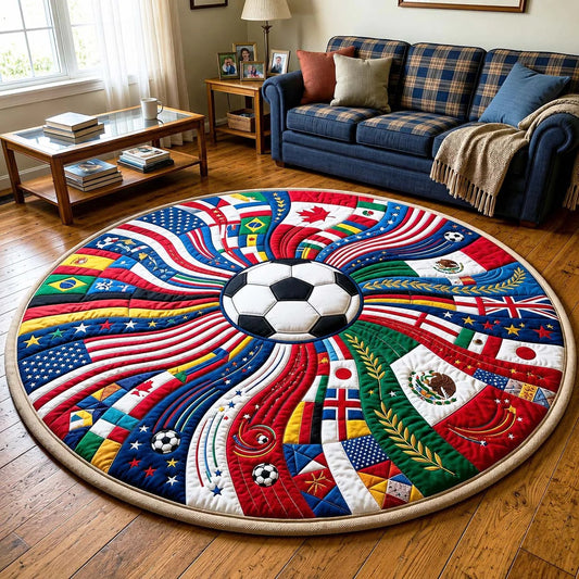 World Cup Quilted Round Mat Football Watch Party Gifts For Family Day - Pvr