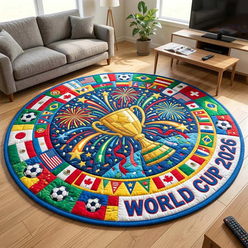 World Cup Quilted Round Mat Golden Ball 2026 Football Best Gifts For Family Day - Pvr