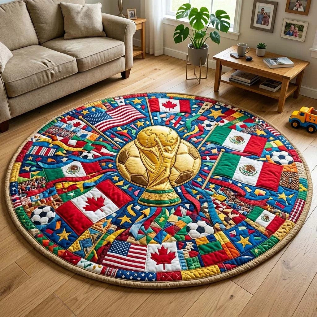 World Cup Quilted Round Mat North America Soccer With Flags Gifts For Soccer Lovers - Pvr