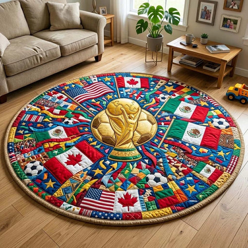 World Cup Quilted Round Mat North America Soccer With Flags Gifts For Soccer Lovers - Pvr