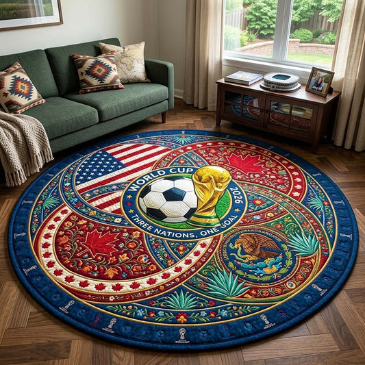 World Cup Quilted Round Mat Soccer Trophy FIFA 2026 Best Gifts For Family Day - Pvr