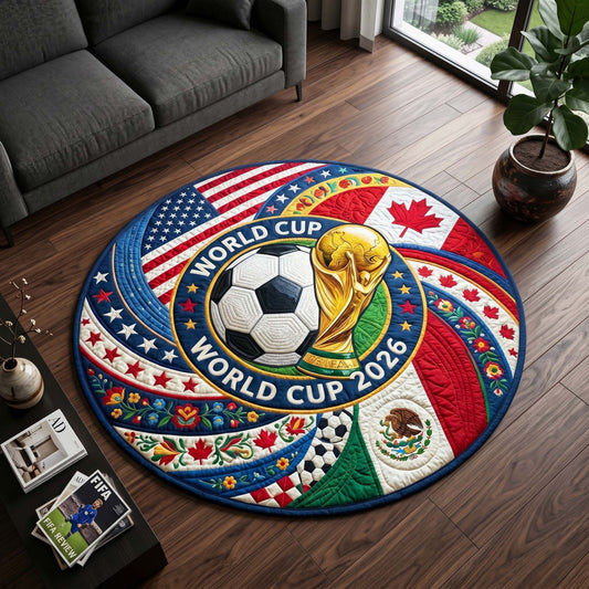 World Cup Quilted Round Mat Soccer Trophy International Flags Best Gifts For Father's Day - Pvr