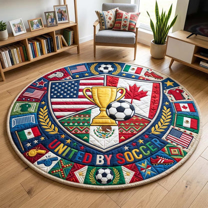World Cup Quilted Round Mat United By Soccer And Trophy Best Gifts For Father - Pvr