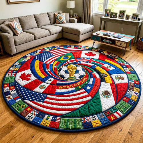 World Cup Quilted Round Mat USA Canada Mexico Flags 2026 Best Gifts For Sports Lovers - Pvr