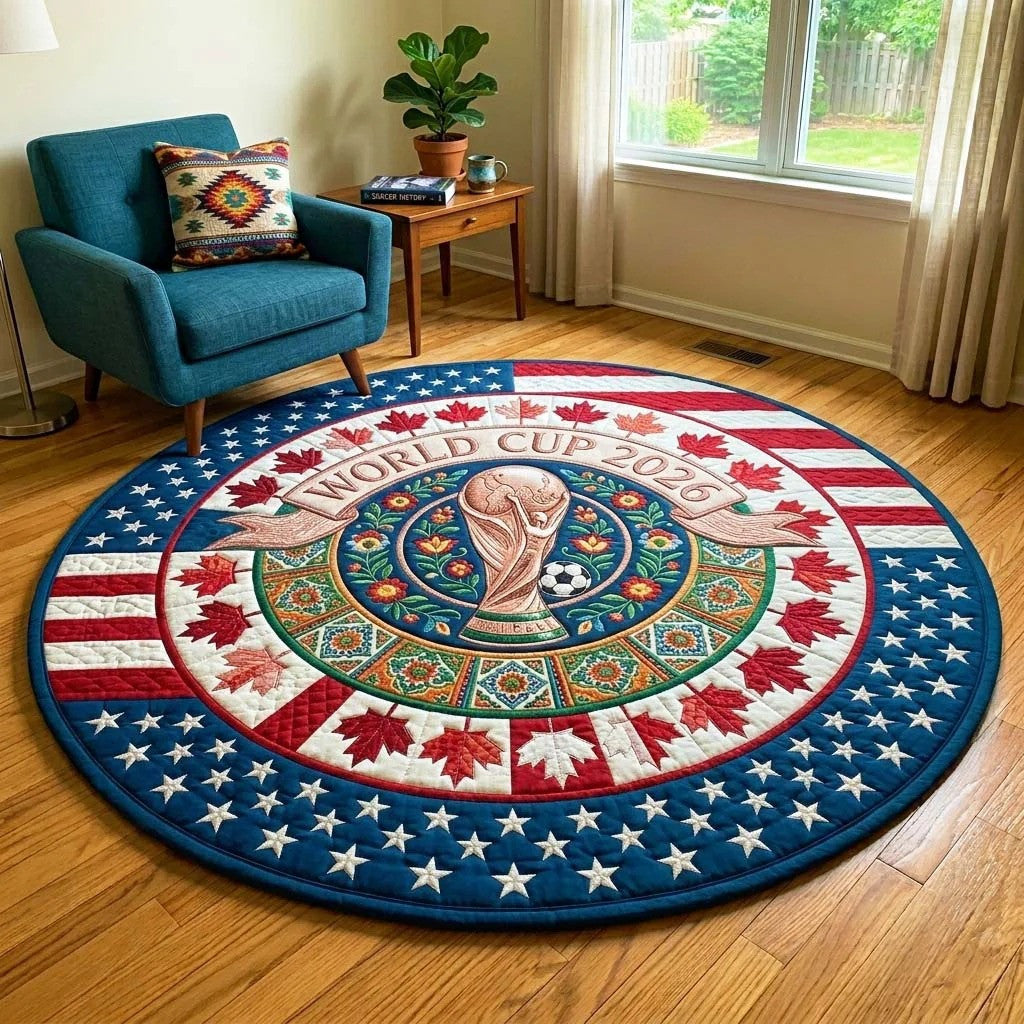 World Cup Quilted Round Mat USA Canada Mexico Soccer Map Best Gifts For Father's Day - Pvr
