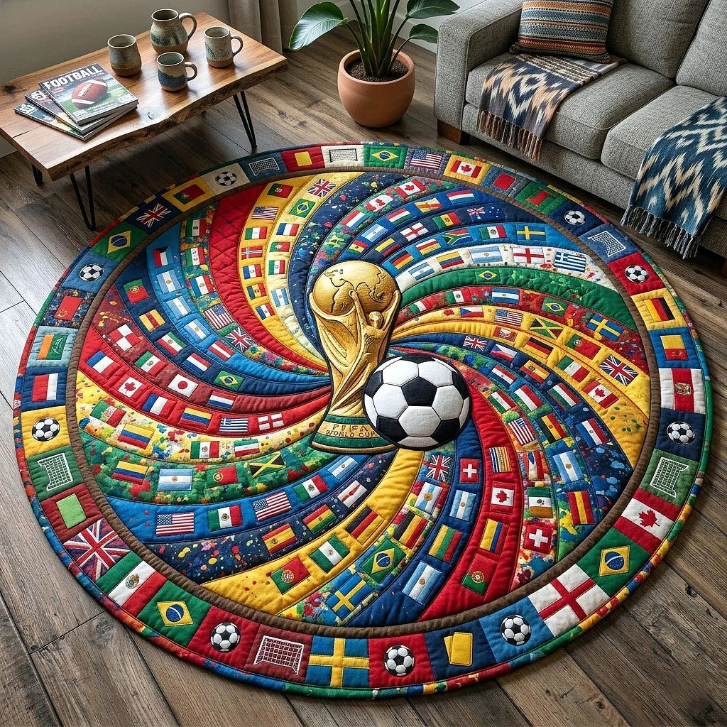 World Soccer Runner Quilted Round Mat Football Trophy Sports Best Gifts For Him - Pvr