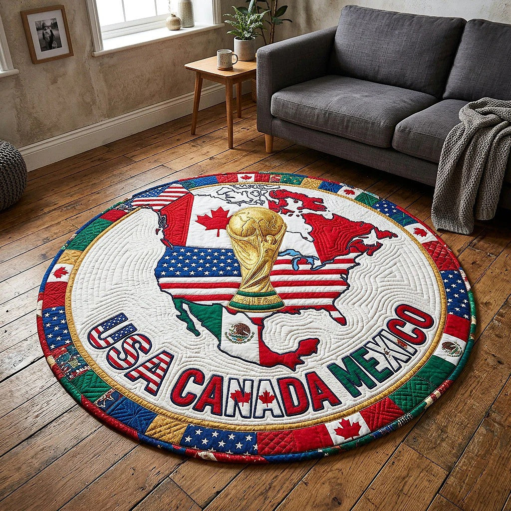 World Soccer Runner Quilted Round Mat USA Canada Mexico Best Gifts For Son - Pvr