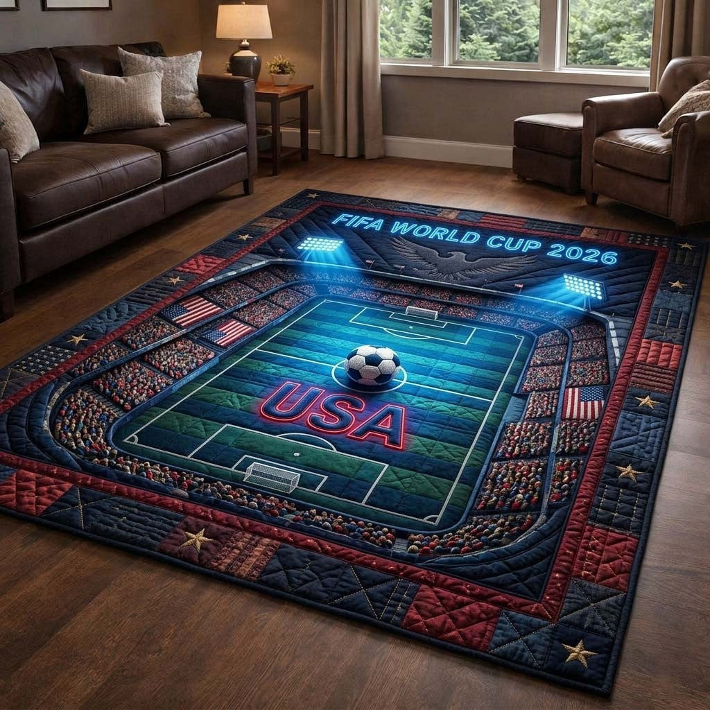 World Cup Quilted Area Rug American Flag Football Ball Best Gifts For Family Day - Pvr