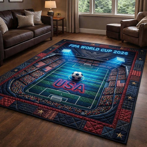 World Cup Quilted Area Rug American Flag Football Ball Best Gifts For Family Day - Pvr