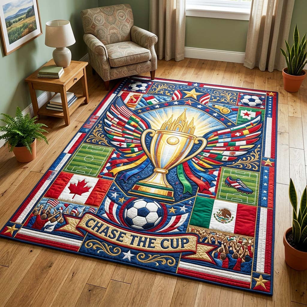 World Cup Quilted Area Rug Chase The Cup With Trophy Best Gifts For Sports Fans - Pvr