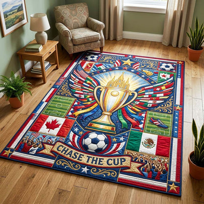 World Cup Quilted Area Rug Chase The Cup With Trophy Best Gifts For Sports Fans - Pvr