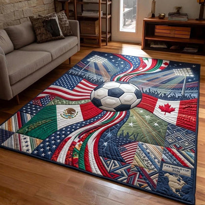 World Cup Quilted Area Rug Football Trophy 2026 Soccer Best Gifts For Father's Day - Pvr