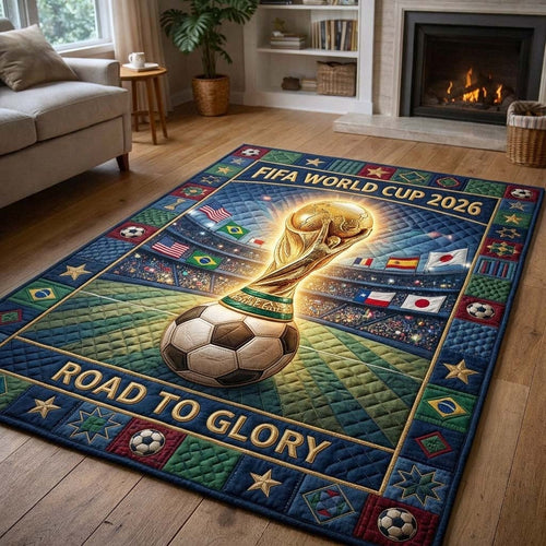 World Cup Quilted Area Rug Golden Ball Football Trophy Best Gifts For Family Day - Pvr