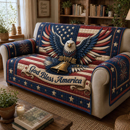 250th Anniversary USA Quilted Sofa Cover God Bless America With Ring Best Gifts For Daddy - Pvr