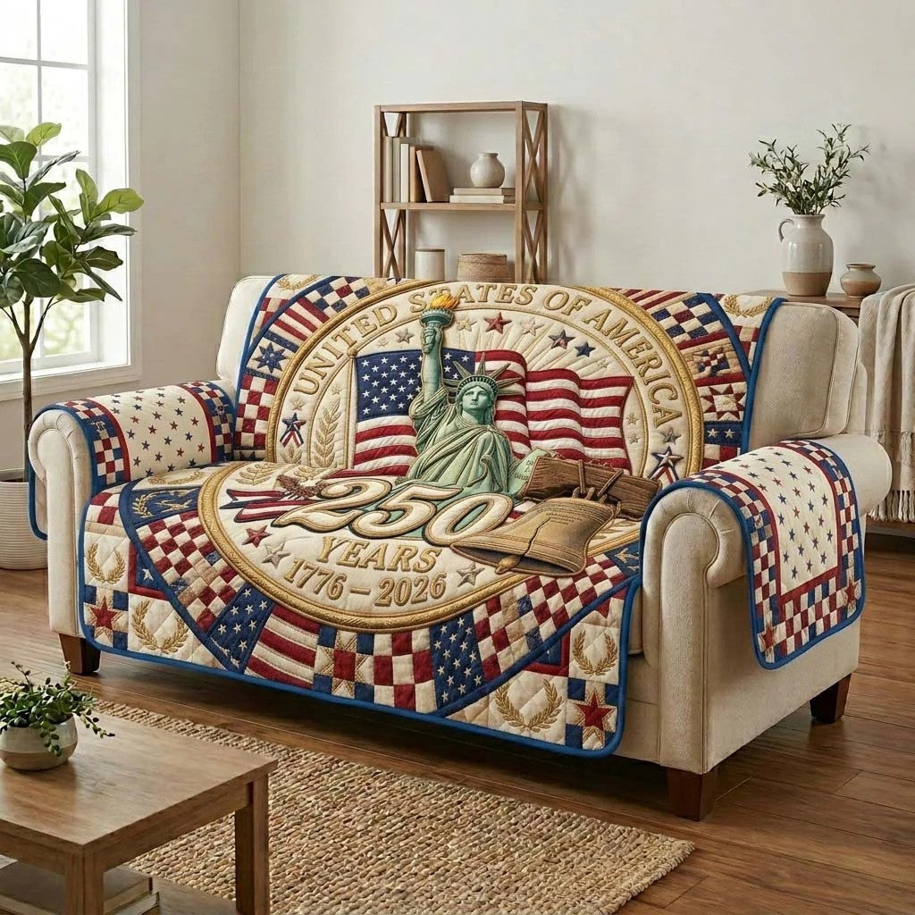 250th Anniversary USA Quilted Sofa Cover Statue Of Liberty 4Th Of July Best Gifts For Wife - Pvr