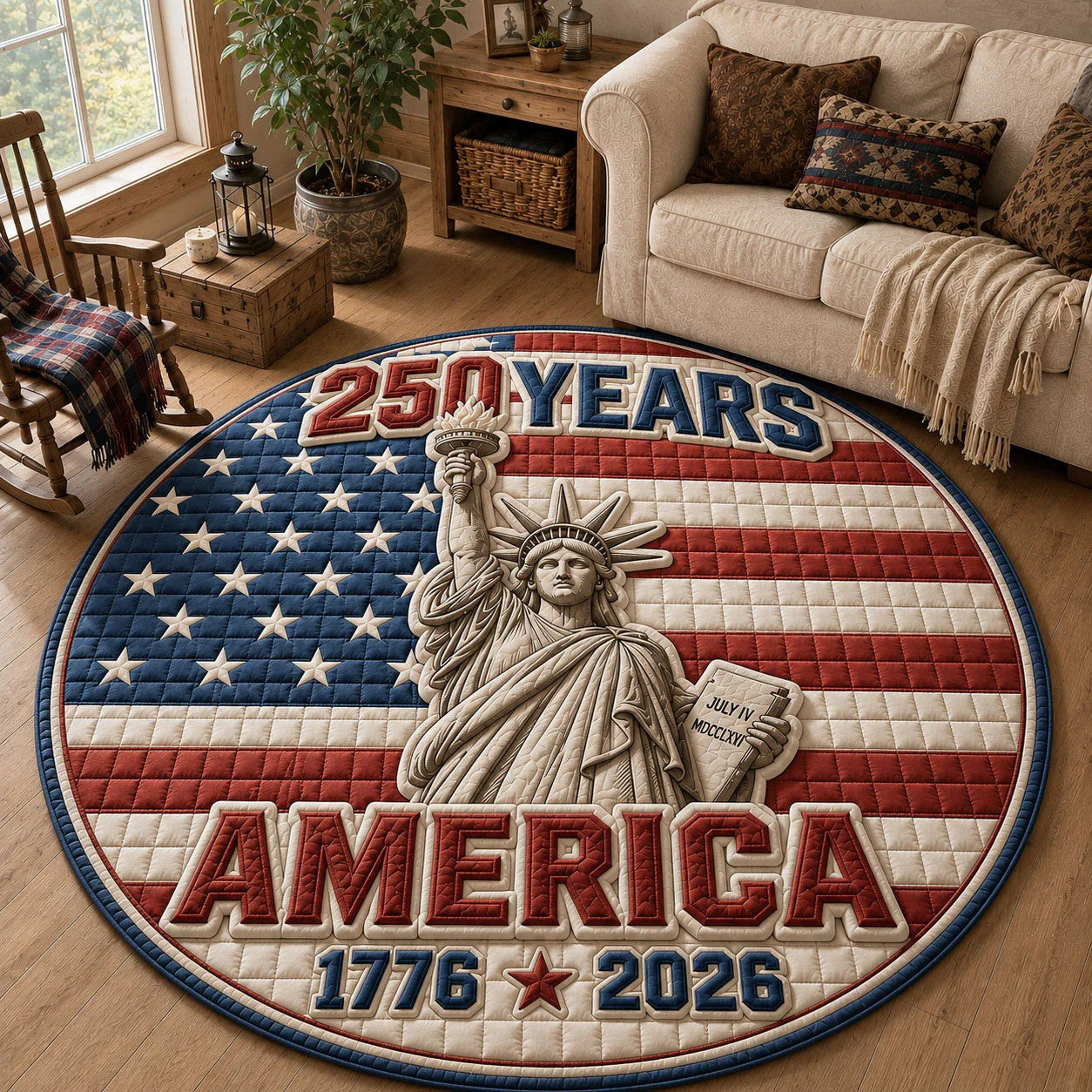 250th Anniversary US Quilted Round Mat America Statue Of Liberty Best Gifts For Mother - Pvr