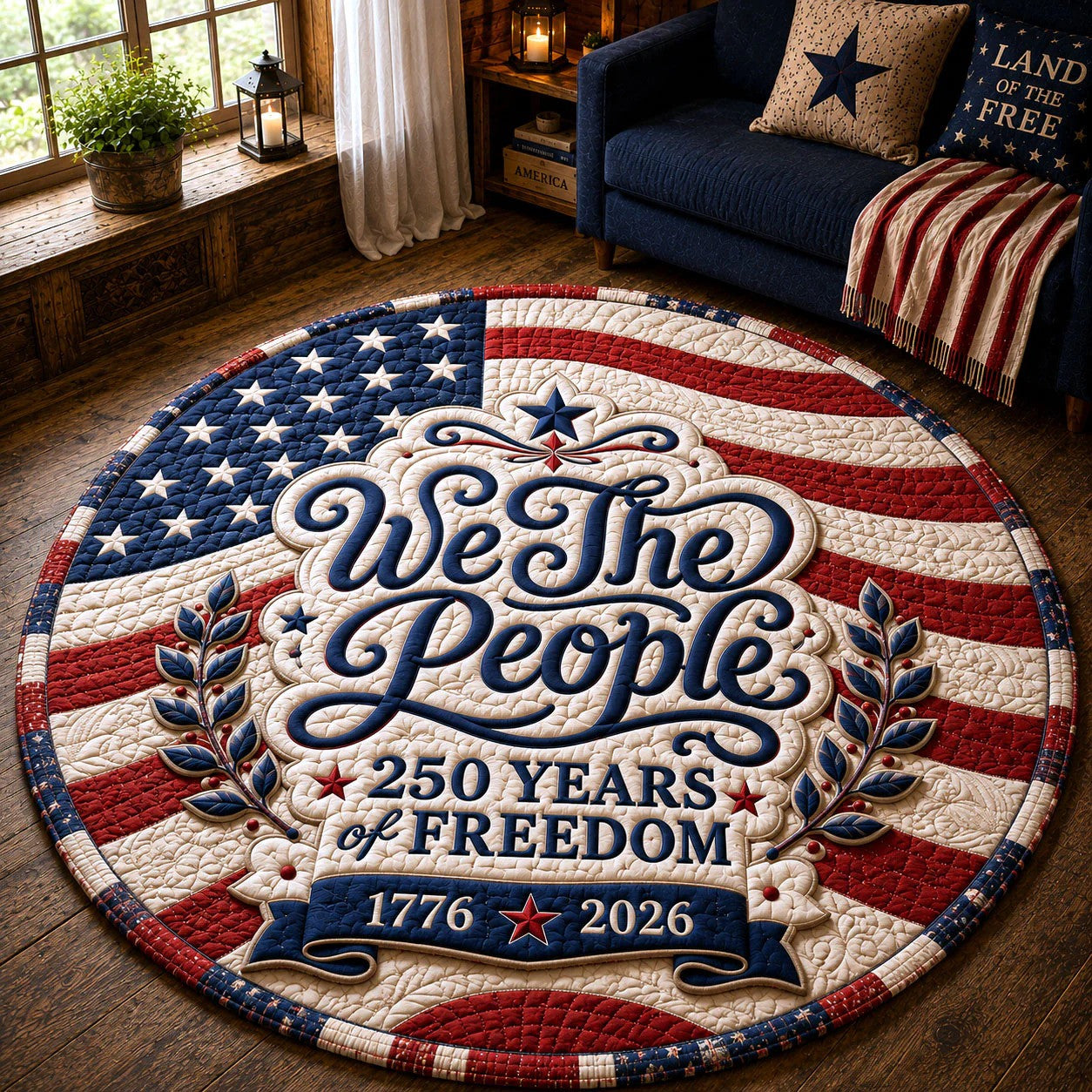 250th Anniversary US Quilted Round Mat American Flag Best Gifts For Mother - Pvr
