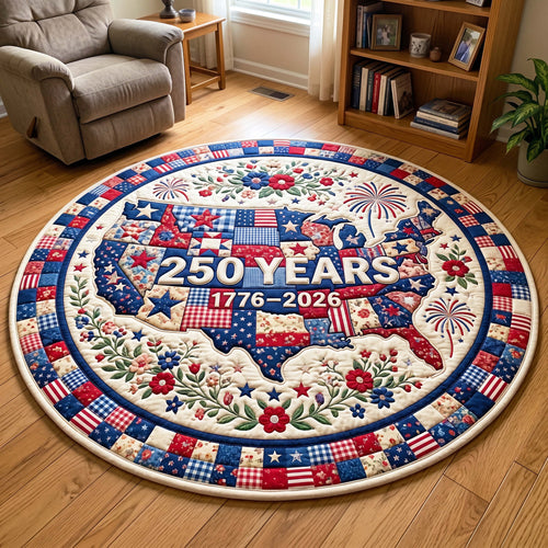 250th Anniversary US Quilted Round Mat Floral 250 Years 1776 2026 Best Gifts For Father's Day - Pvr
