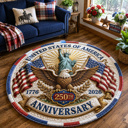 250th Anniversary US Quilted Round Mat United States Of America 1776 2026 Best Gifts For Mother - Pvr