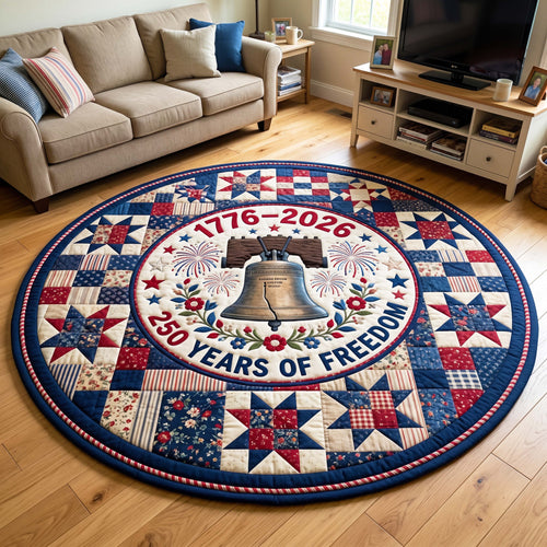 250th Anniversary USA Quilted Round Mat 1776 2026 With Ring Best Gifts For Father's Day - Pvr