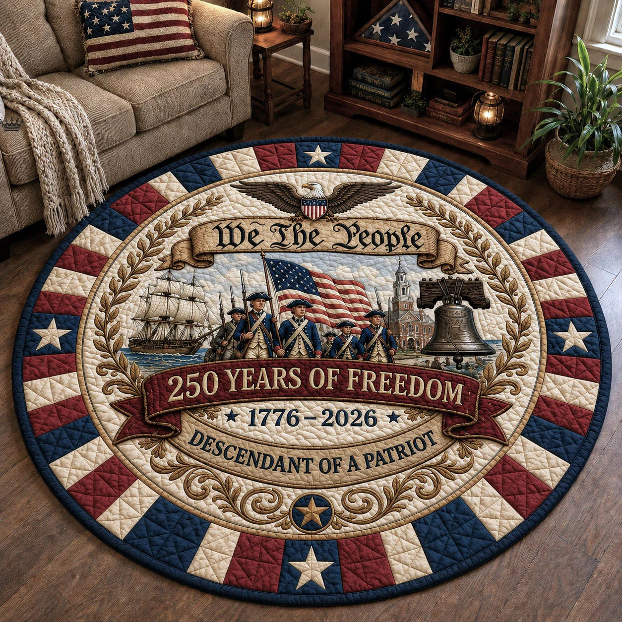 250th Anniversary USA Quilted Round Mat Celebrate America's 250th Gifts For Him - Pvr
