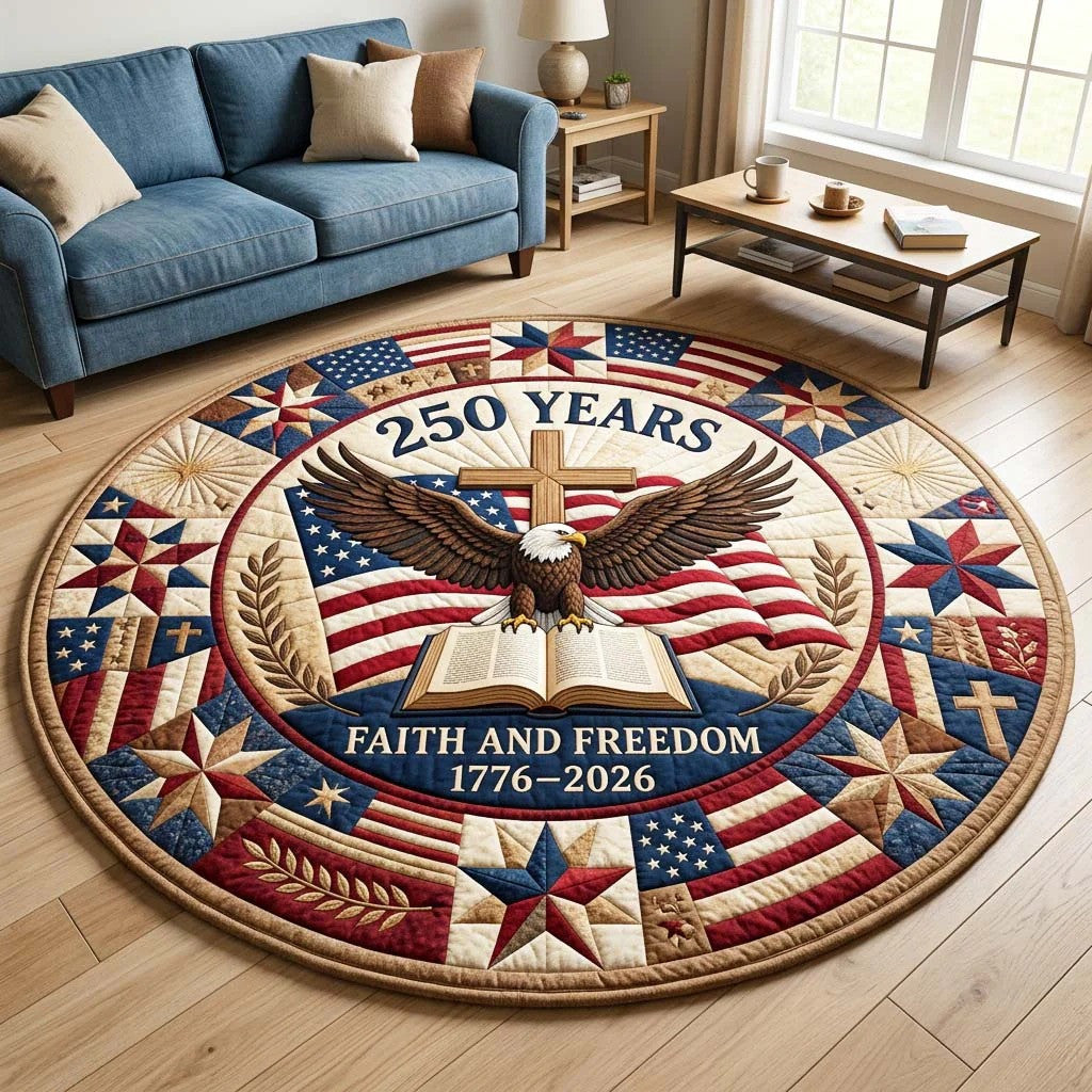 250th Anniversary USA Quilted Round Mat Faith And Freedom Best Gifts For Women - Pvr