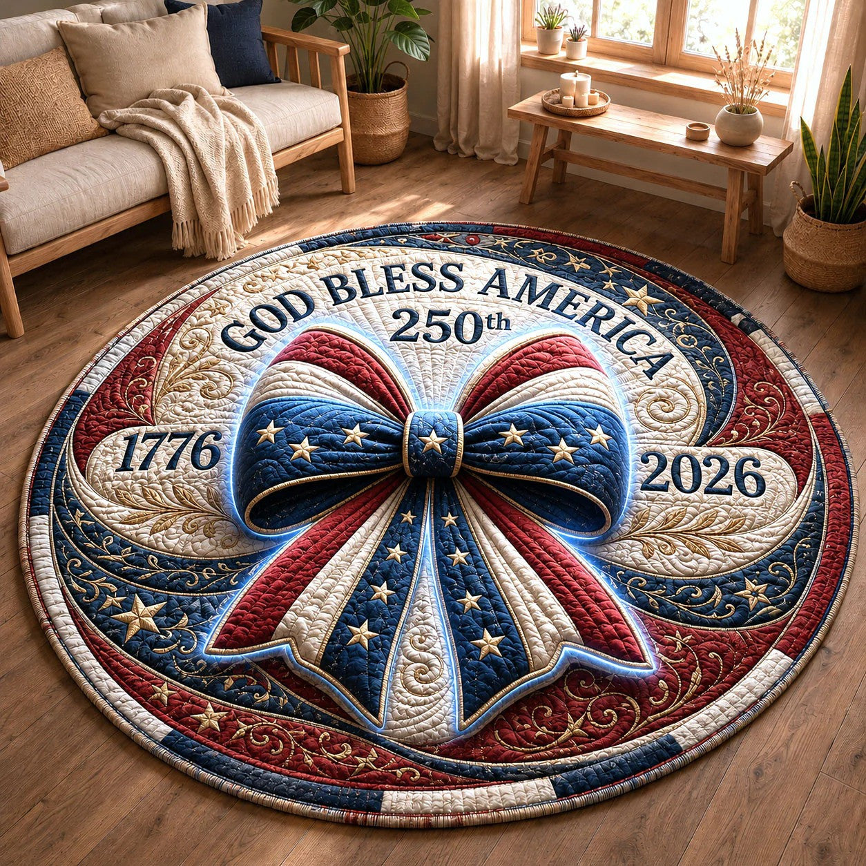 250th Anniversary USA Quilted Round Mat God Bless America Best Gifts For Father's Day - Pvr