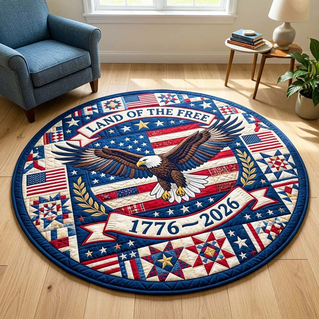 250th Anniversary USA Quilted Round Mat Land Of The Free With Eagle Best Gift For Husband - Pvr