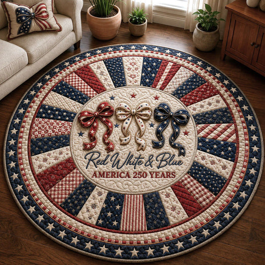 250th Anniversary USA Quilted Round Mat Red White & Blue 250 Years Best Gifts For Wife - Pvr