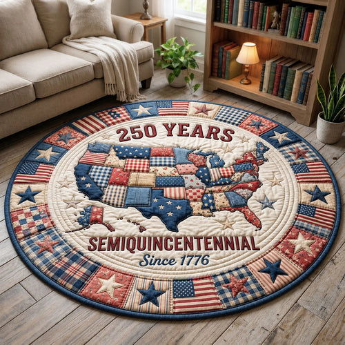 250th Anniversary USA Quilted Round Mat Semiquincentennial Since 1776 Best Gifts For Grandma - Pvr