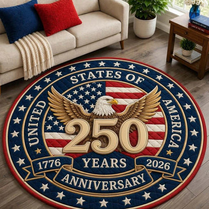 250th Anniversary USA Quilted Round Mat USA 250 Years Of Defending Liberty Best Gifts For Wife - Pvr